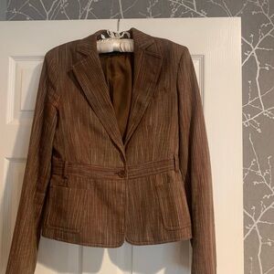 Rich Chocolate Tweed Blazer with Thin Gold Striping